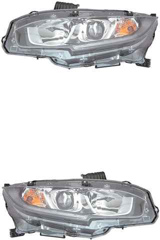 Headlight Assembly - Eagle Eye For/Fit 33100TBAA01, 33150TBAA01 Honda Civic 16-19 Coupe 16-20 Sedan 17-18 Hatchback - Halogen (Pair, Left Driver + Right Passenger Set)