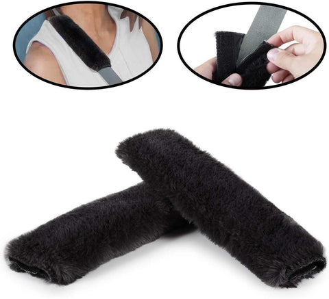 Lebogner Car Seat Belt Shoulder Pad, 2 Pack Soft Harness Cushion Protector, Comfortable Genuine Sheepskin Safety SeatBelt Strap Cover For Adult & Kid Also Good For Backpack, Shoulder Bag & More, Black