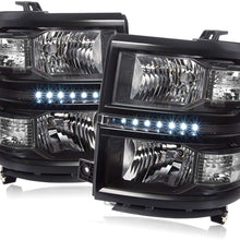 For 14-16 Chevy Silverado 1500 LED Black Housing Pair Headlights Headlamps Clear Reflector Lamp