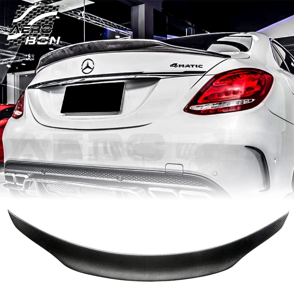 AeroBon Carbon Fiber Trunk Lip Spoiler Compatible with 2015-20 Mercedes C-Class W205 C63 C43 C450 (High-Kick Style)