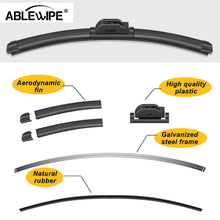 Windshield wiper baldes, 24" + 19" Winter Summer Bracketless Beam Wiper U J hook Beam Wiper Blades by ABLEWIPE NO. 1932-2 (set of 2)