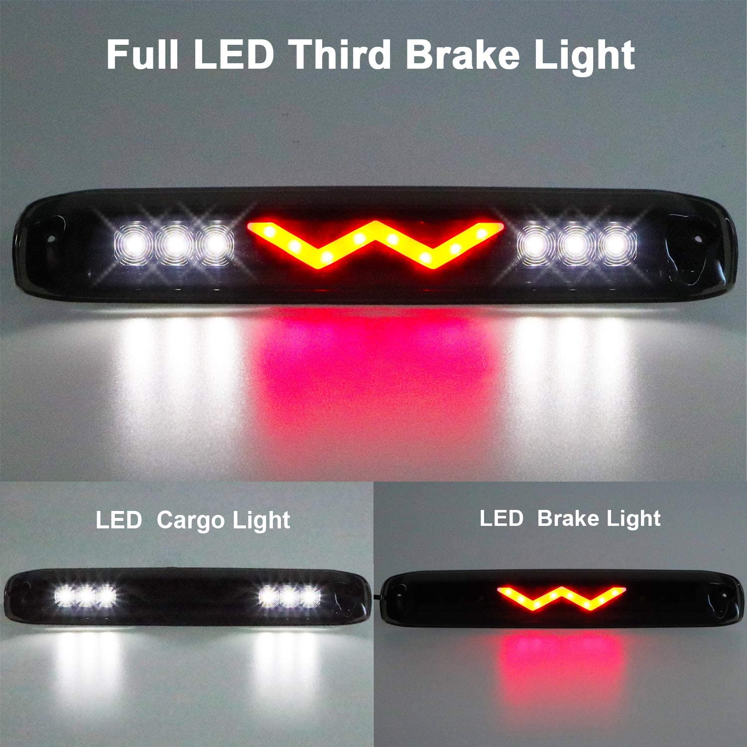 LED Third 3rd Brake Light for 99-07 Chevrolet (Chevy) Silverado GMC Sierra 1500 2500 3500 HD Classic Rear Cargo Lamp High Mount Stop light (Smoked)