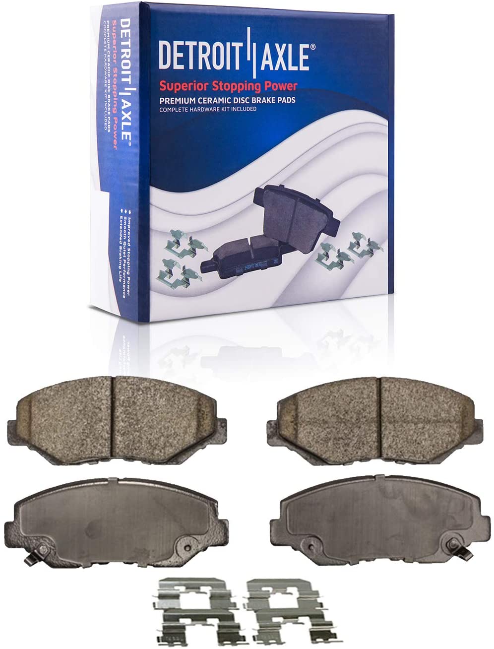Detroit Axle - Both Front Ceramic Brake Pads w/Hardware Clips READ FITMENT CHART