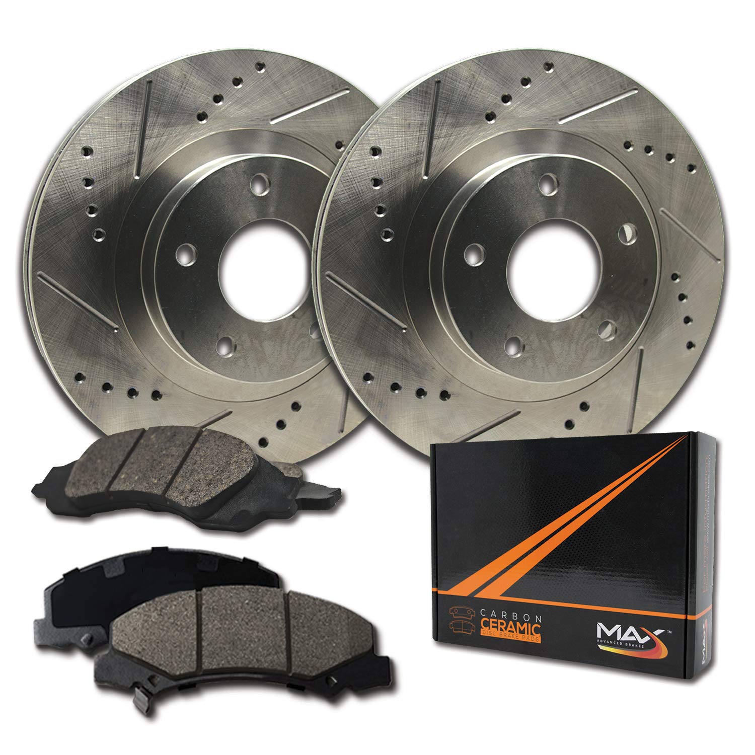 Max Brakes Front Performance Brake Kit [ Premium Slotted Drilled Rotors + Ceramic Pads ] KT001431 Fits: Acura 91-95 Legend 96-98 RL & TL 97-01 Integra Type R | Honda 97-01 CRV & Prelude