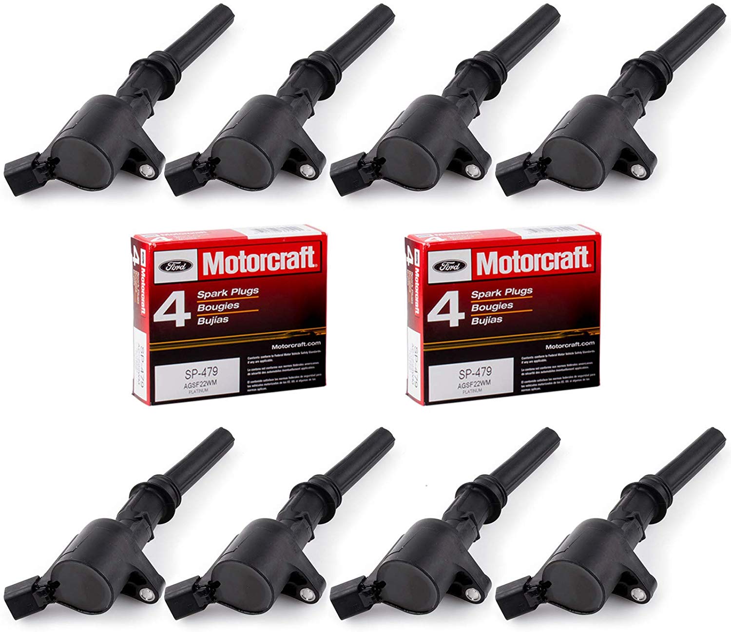 MAS Ignition Coil DG508 & Motorcraft Spark Plug SP479 for Ford Lincoln Mercury 4.6L 5.4L V8 Crown Victoria Expedition F-150 F-250 Mustang DG508 DG457 DG472 DG491