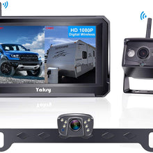 Yakry Y33 HD 1080P Digital Wireless Dual Backup Camera Hitch Rear View Camera for RVs,Trailers,Trucks,5th Wheels,Cars 5''Monitor with Highway Monitoring System IP69K Waterproof Super Night Vision