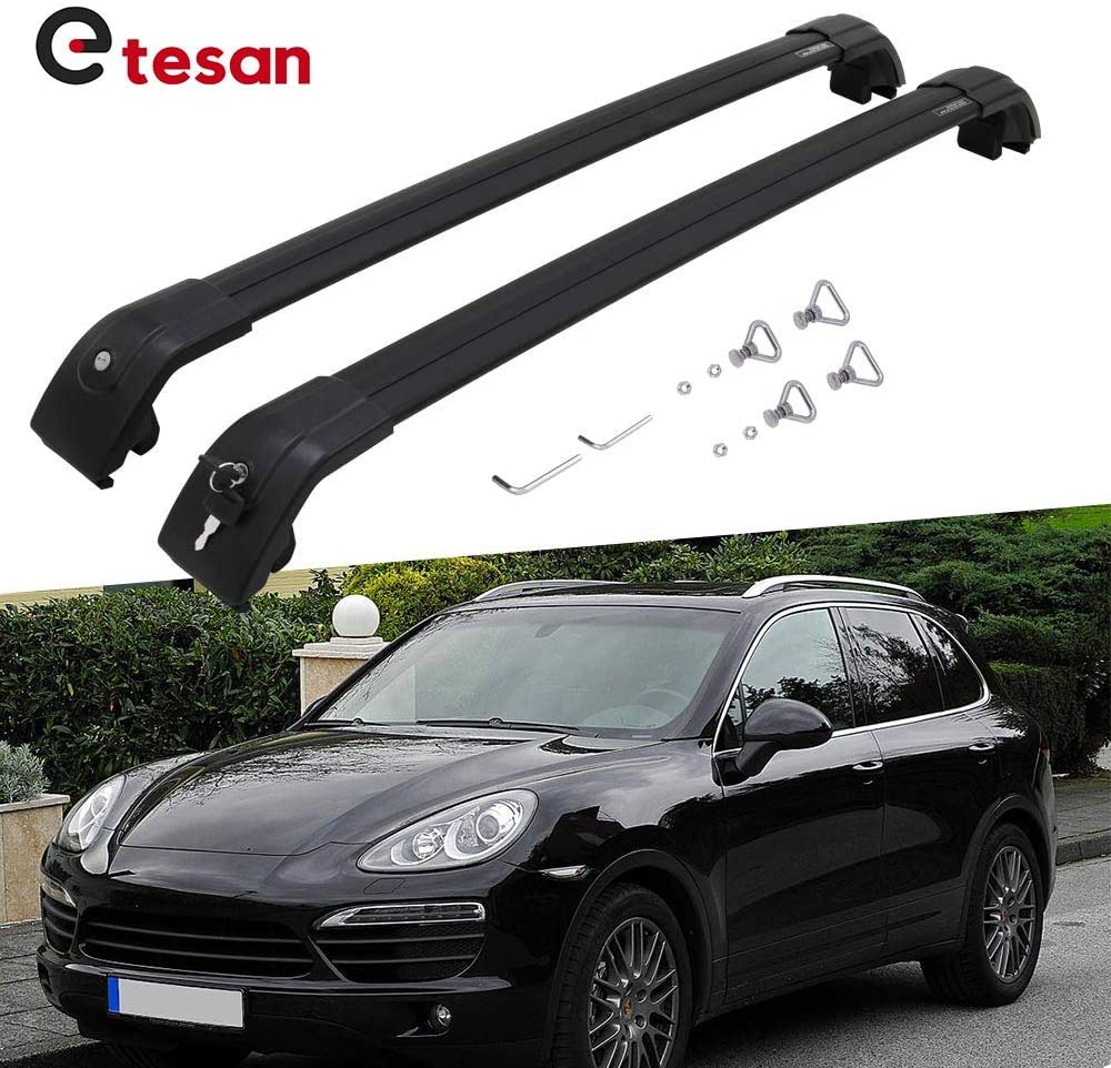 2 Pieces Cross Bars Fit for Porsche Cayenne 2011-2017 Black Cargo Baggage Luggage Roof Rack Crossbars