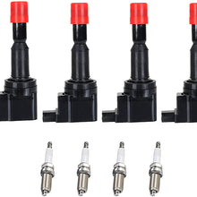 ENA Ignition Coil and Spark Plug Set of 4 Compatible with 2007-2008 Honda Fit 1.5L L4 UF581