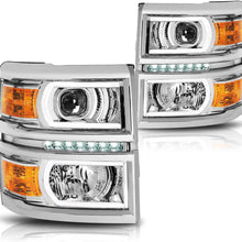 U-Strip LED DRL Projector Headlight Assembly Compatible with Chevy Silverado 14-15 Headlamps with Amber Corner Chrome