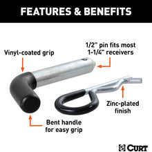 CURT 21410 Trailer Hitch Pin & Clip with Vinyl-Coated Grip, 1/2-Inch Diameter, Fits 1-1/4-Inch Receiver