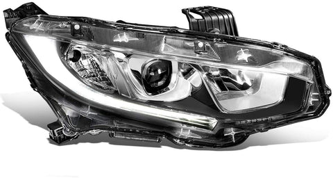 HO2503173 OE Style Passenger/Right Chrome Housing Projector Headlight Lamp Replacement for Honda Civic 16-20