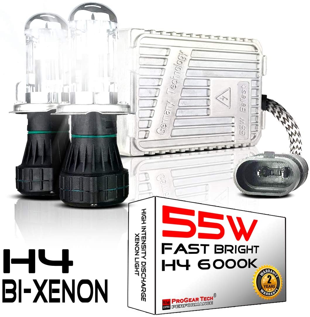 55W Heavy Duty Fast Bright H4 9003 8000K Bi-Xenon Dual Beams AC HID Bulbs bundle with 55W AC Digital Slim Ballast H4/HiLo for 12V NON-CANBUS Vehicles (Iceberg)