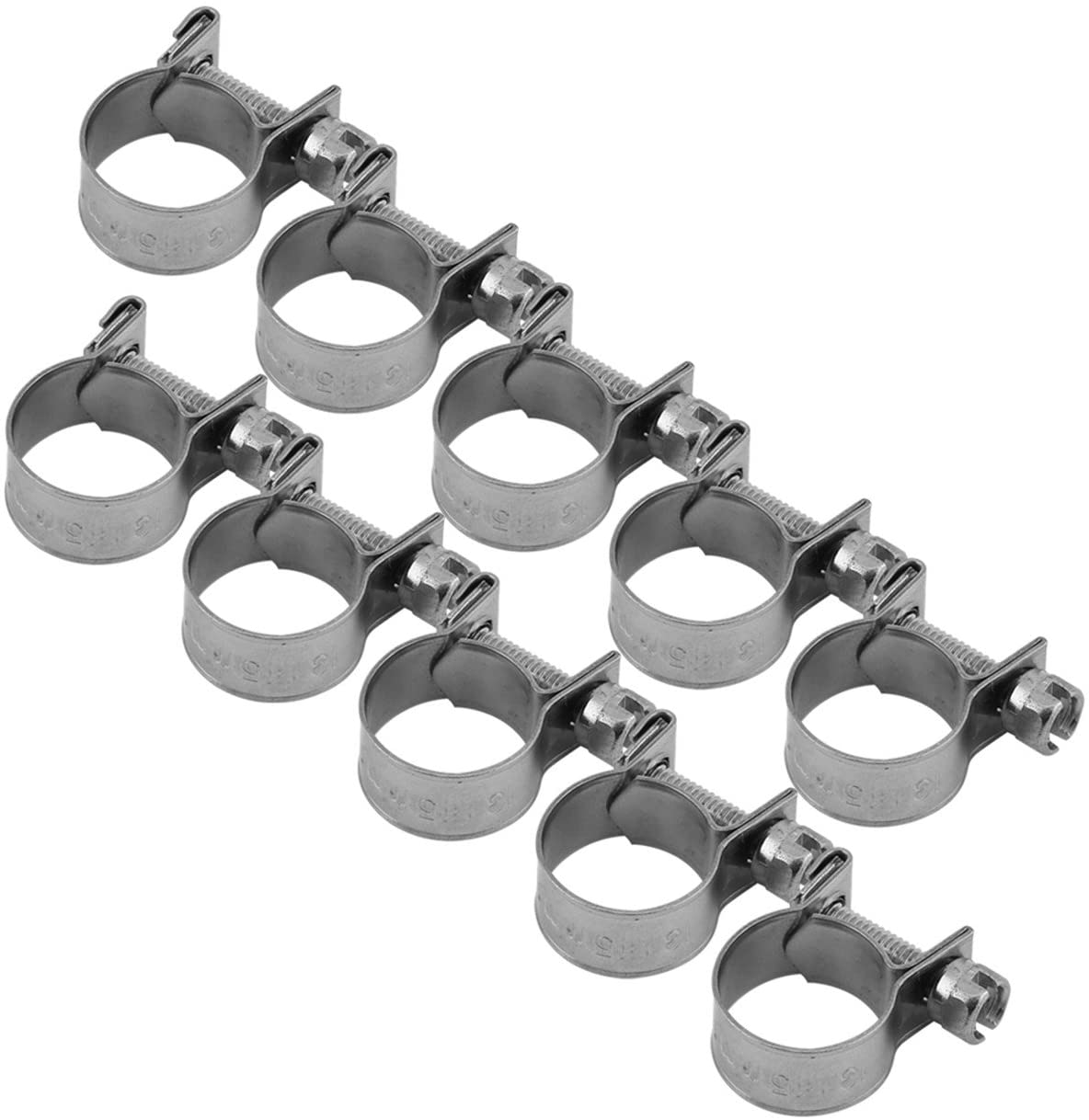 10pcs Hose Clamp,13-20mm Diameter Stainless Steel Mini Fuel Line Pipe Hose Clip Adjustable Tube Clamps (13-15mm)