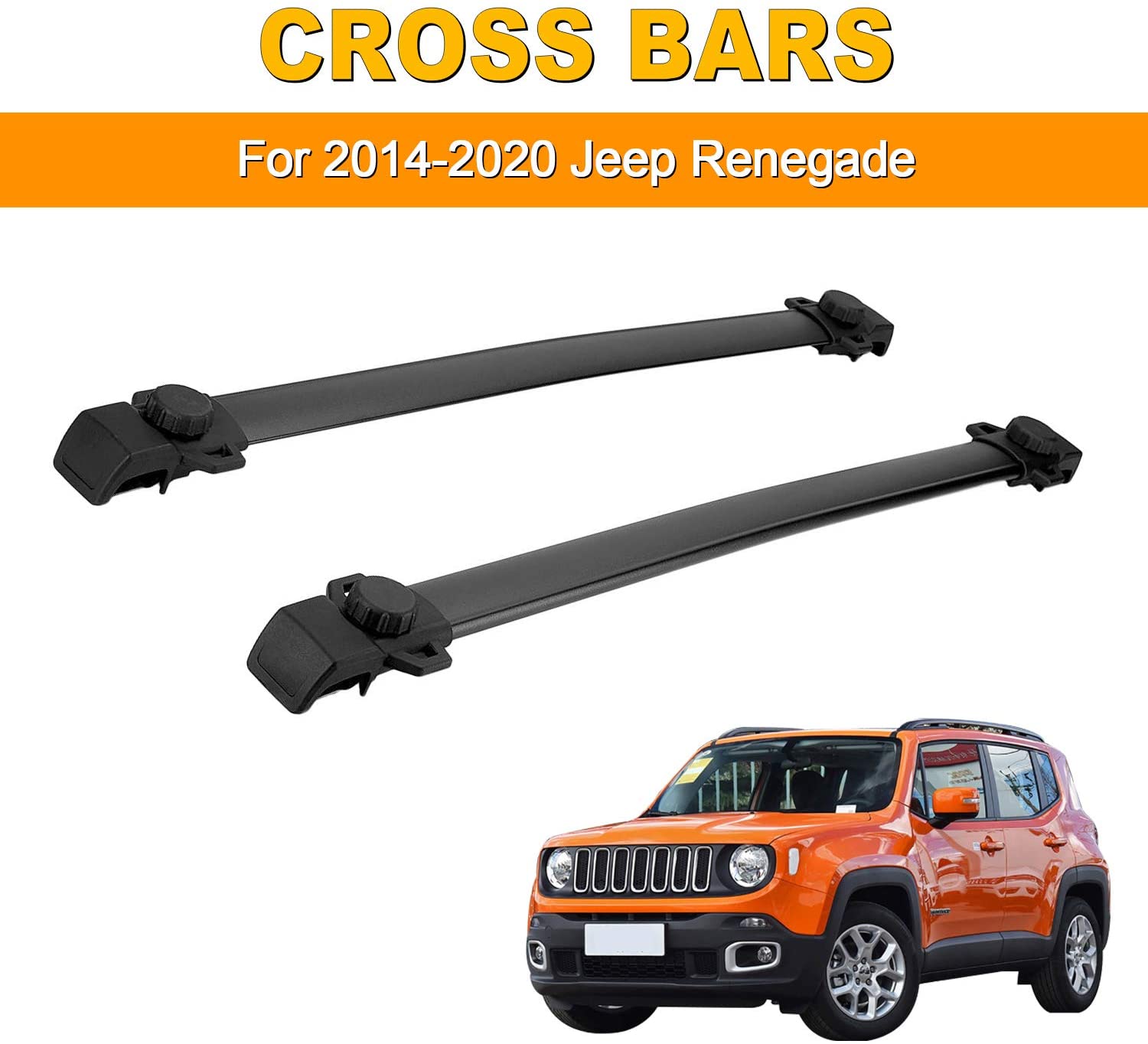 AUXMART Roof Rack Cross Bars Fit for 2014 2015 2016 2017 2018 2019 2020 Jeep Renegade, Black Rooftop Luggage Rack Rail Replacement,Aluminum Cargo Carrier Bars OE Style