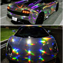 HOHOFILM 59"x12" Holographic Chrome Black Vinyl Wrap Car Parts Stickers Self Adhesive Wrap Film