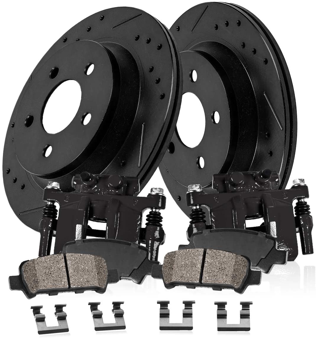 Callahan CCK02302 FRONT Powder Coated Black [2] Calipers + [2] Black Rotors + [4] Ceramic Brake Pads