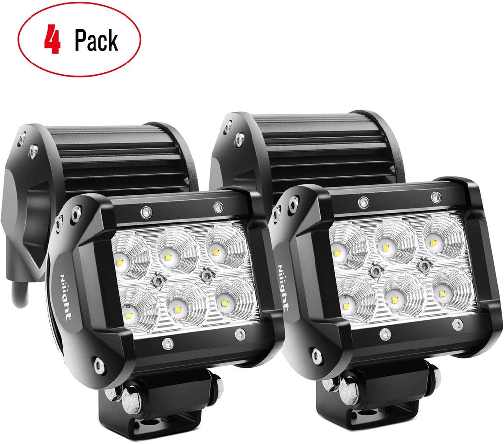 Nilight LED Light Bar 4PCS 4 Inch 18W LED Bar 1260lm Flood Led Off Road Driving Lights Led Fog Lights Jeep Lighting LED Work Light for Van Camper SUV ATV ,2 Years Warranty