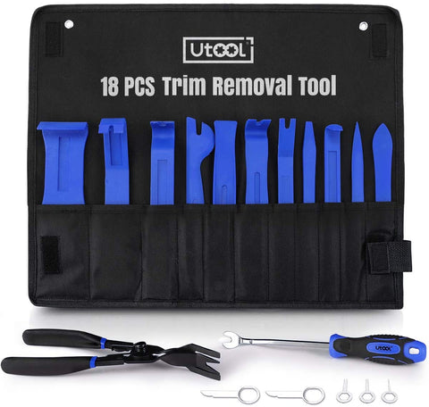 UTOOL Trim Removal Tool Kit Pro 18pcs for Auto Car Door Trim Panel Removal with Clip Fastener Remover Pliers and Radio Audio Stereo Removal Tools Blue