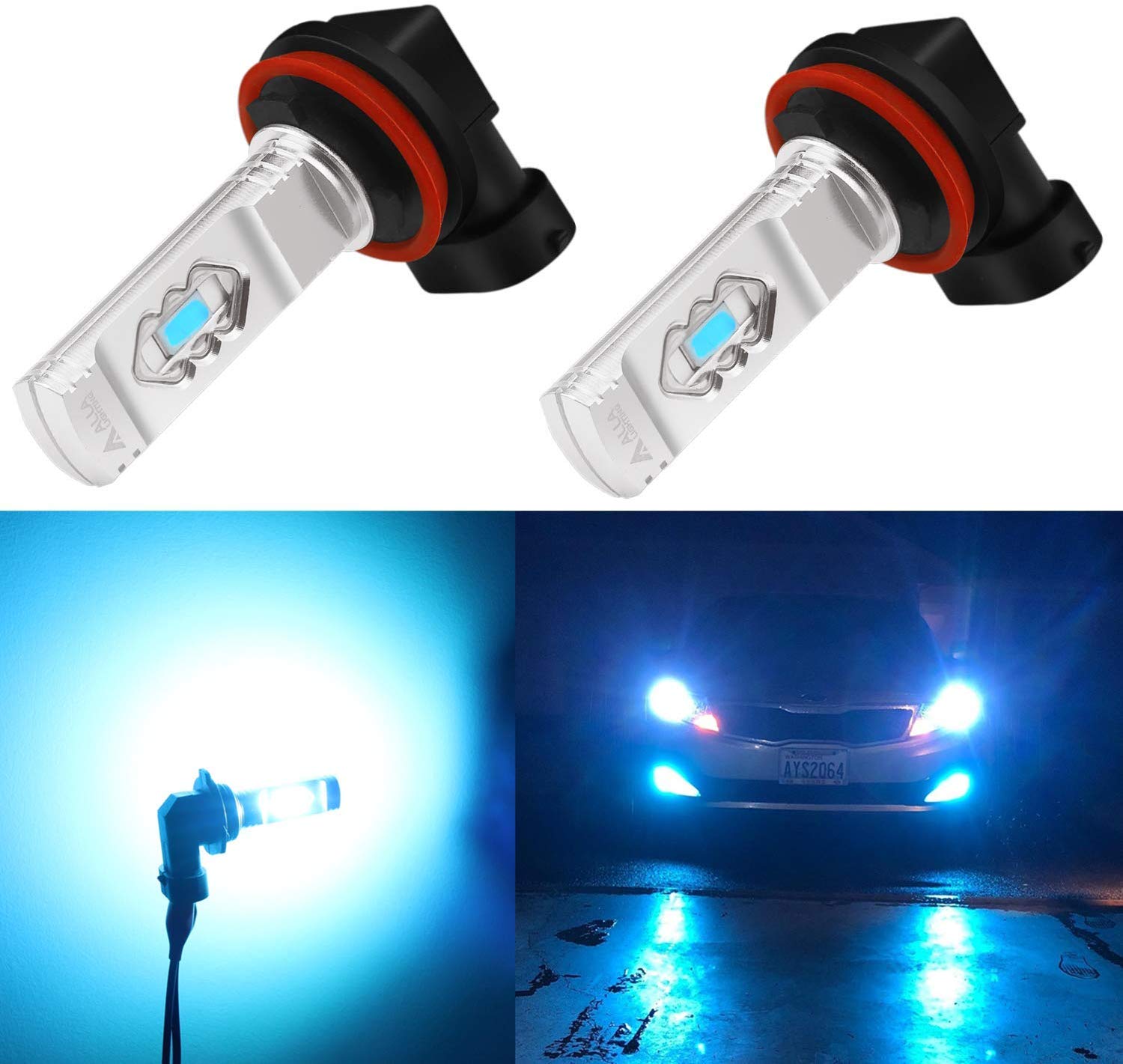 Alla Lighting 3600lm Xtreme Super Bright H11 LED Bulbs H11 Fog Light High Illumination ETI 56-SMD LED H11 Bulb H8 H16 H11 Fog Lights Lamp Replacement - 8000K Ice Blue