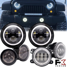 4XBEAM 7"Inch Halo LED Headlights W/ 4" Fog Lights /Smoke Lens Yellow LED Turn Signal Light for 2007-2018 Jeep Wrangler JK