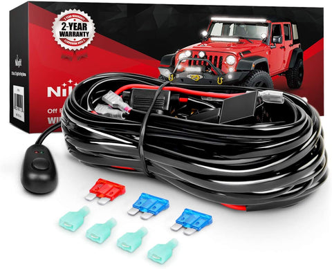 Nilight Wiring Harness Kit for Led Work Light Bar 12V Wiring ON/OFF Switch Relay Harness Kit for Off Road Atv/jeep Included