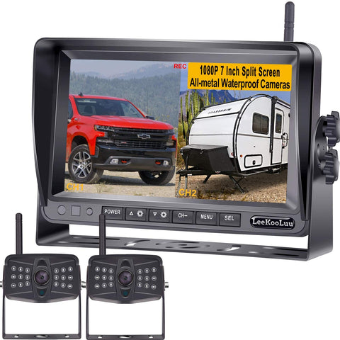 LeeKooLuu LK9 FHD 1080P DVR Digital Wireless 2 Backup Cameras for RV,Trailer,Truck,Motorhome,5th Wheel,7