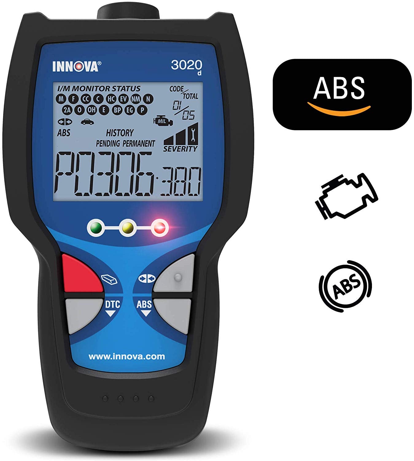 Innova 3020d Check Engine Code Reader w/ ABS (Brakes), DTC Severity, Emissions Diagnostics, and Easy to Use HotKeys for OBD2 (OBD II) Vehicles