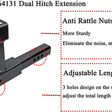 TOPTOW 64131 Dual Hitch Extension, Fits for 2 inch Receiver, Extender to 10 inch Max. Length & 7-1/2" Riser