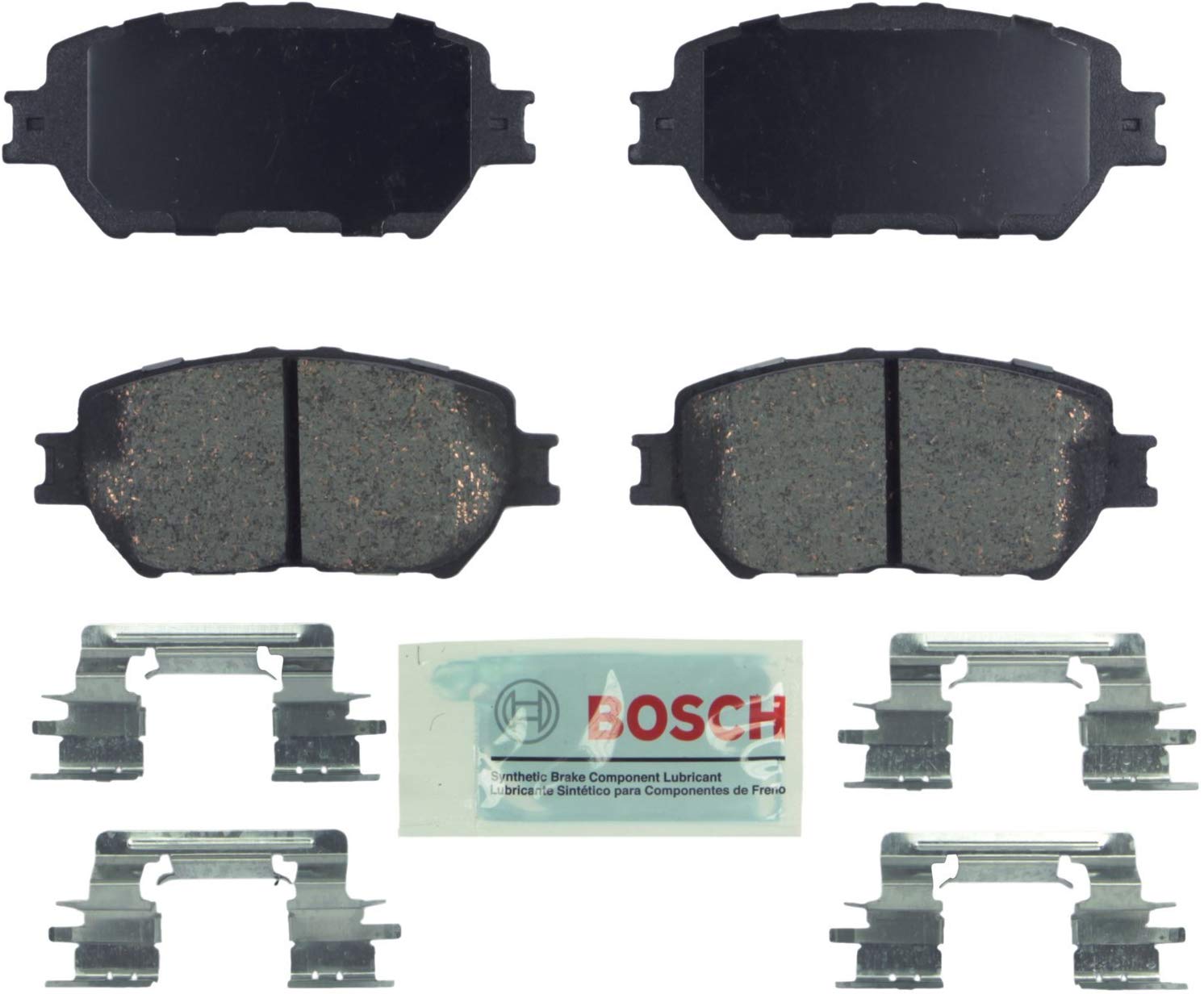 Bosch BE908H Blue Disc Brake Pad Set with Hardware for Lexus: 2006 GS300, 2009-13 IS250 and Toyota: 2002-06 Camry- FRONT