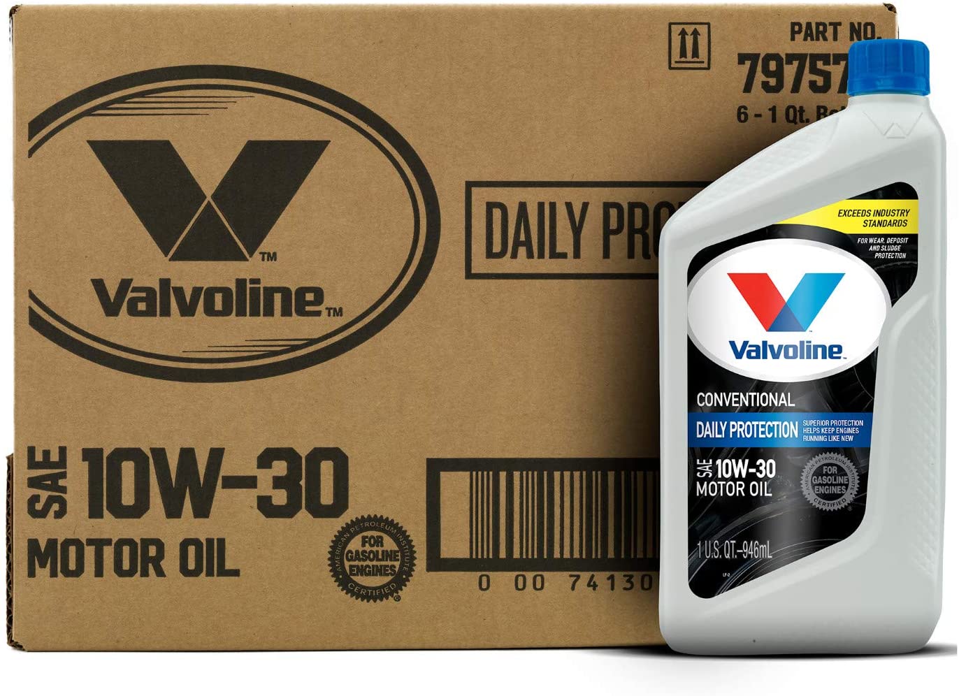 Valvoline Daily Protection SAE 10W-30 Conventional Motor Oil 1 QT, Case of 6