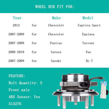 TUPARTS 513276 Wheel Bearing and Hubs Front Compatible with 2007-2009 Pontiac Torrent 2007-2009 Chevrolet Equinox 2012 Captiva Sport 2008-2010 Saturn Vue 2007-2009 Suzuki XL-7 5 Lugs W/ABS Sensor