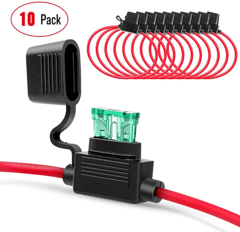 Nilight 10 Pack NI-FH01 Inline Holder 14AWG Wiring Harness ATC/ATO 30AMP Blade Automotive Fuse Holder-10, 2 Years Warranty