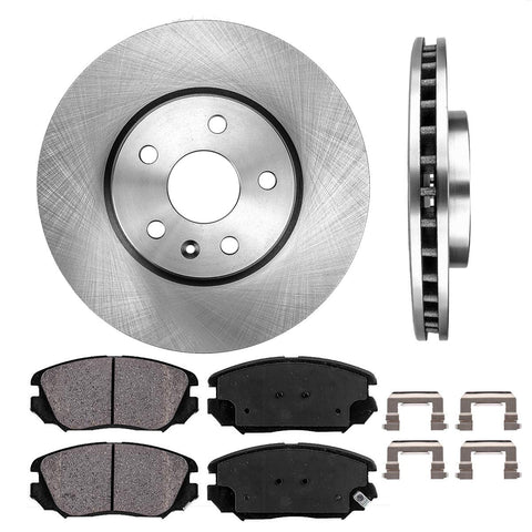 FRONT 321 mm Premium OE 5 Lug [2] Brake Disc Rotors + [4] Ceramic Brake Pads + Clips