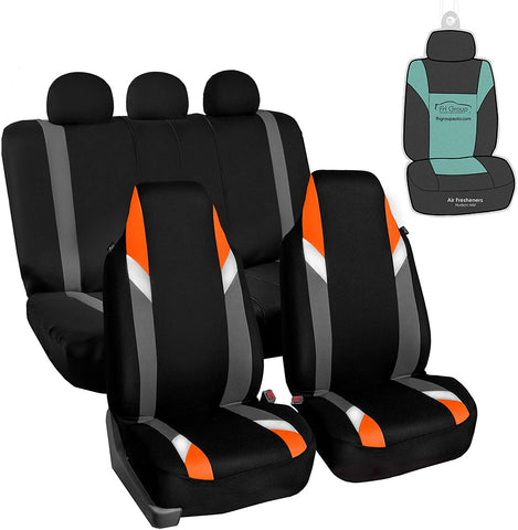 FH Group Supreme Modernistic Full Set High Back car seat Covers, Airbag & Split Ready, w. Gift, Orange/Black-Universal fit for Cars, auto, Trucks, SUV