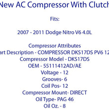 New A/C AC Compressor Fits: 2007 08 09 10 2011 DODGE NITRO V6 4.0L ONLY