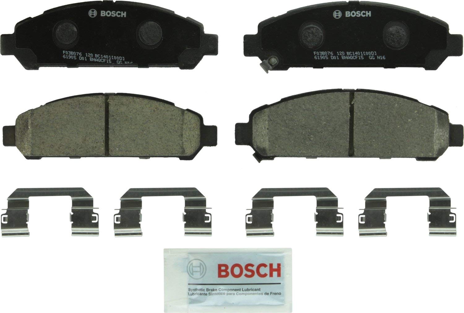 Bosch BC1401 QuietCast Premium Ceramic Disc Brake Pad Set For 2009-2016 Toyota Venza; Front