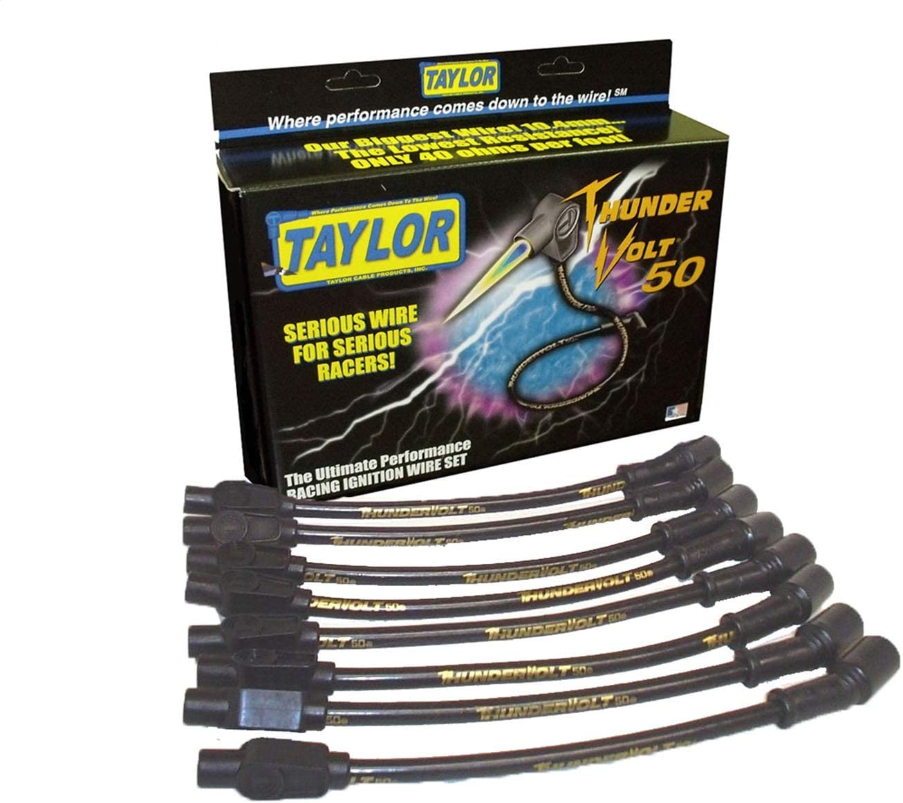 Taylor Cable 98005 Black 10.4mm Custom Fit ThunderVolt 50 High Performance Spark Plug Wire Set