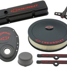 Proform 141-758 Black Crinkle Engine Dress-Up Kit with Red Chevrolet/Bowtie Logo for Small Block Chevy