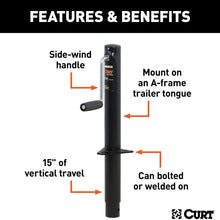 CURT 28204 A-Frame Trailer Jack, 2,000 lbs, 15 Inches Vertical Travel