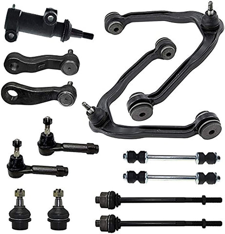 Detroit Axle - 4WD 13pc Front End Suspension Kit Upper Control Arm Lower Ball joints Inner outer Tie rods Sway bar links 4Groove Pitman Idler arm Replacement for Chevy Silverado GMC Sierra 1500 4WD