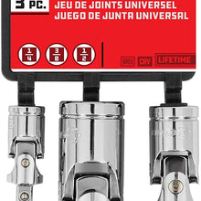 Powerbuilt 640858 3 Piece Universal Joint Set, Silver, 1/4", 3/8" & 1/2" drive