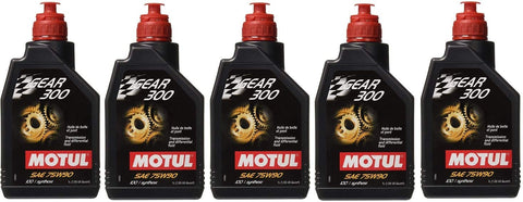 Motul 105777 Set of 5 Gear 300 75W-90 Transmission Fluid 1-Liter Bottles