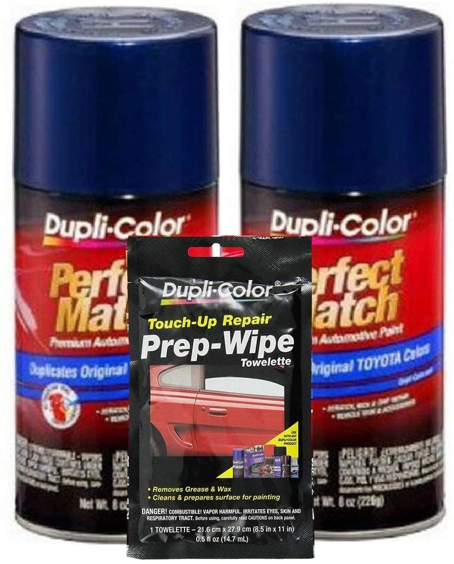 Dupli-Color Dark Blue Pearl Exact-Match Automotive Paint for Toyota Vehicles - 8 oz, Bundles Prep Wipe (3 Items)