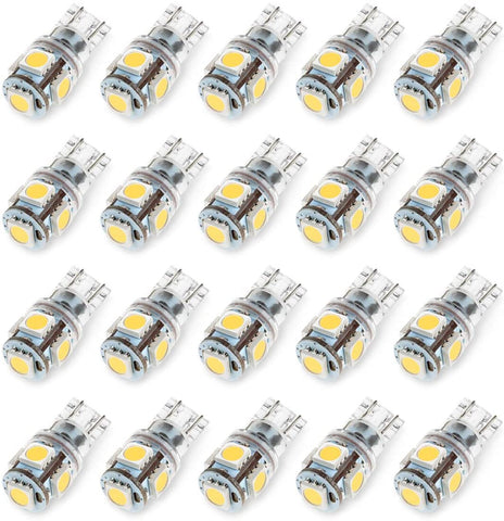 KAFEEK 20x T10 Wedge 194 168 2825 W5W LED Bulbs, Super Bright 5-5050 Chipset, CAN-Bus Error Free, Interior Lights, License Plate Dome Map Door Courtesy Park Lights,Xenon White