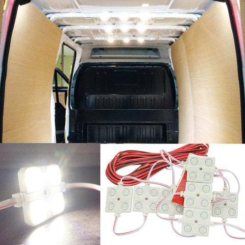 Ampper LED Ceiling Lights Kit for Van RV Boats Caravans Trailers Lorries Sprinter Ducato Transit VW LWB (10 Modules, White), 12V 40 LEDs Van Interior Light Kits