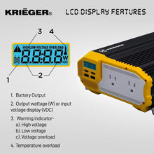 KRIËGER 1100 Watt 12V Power Inverter Dual 110V AC Outlets, Installation Kit Included, Automotive Back Up Power Supply For Blenders, Vacuums, Power Tools MET Approved According to UL and CSA.