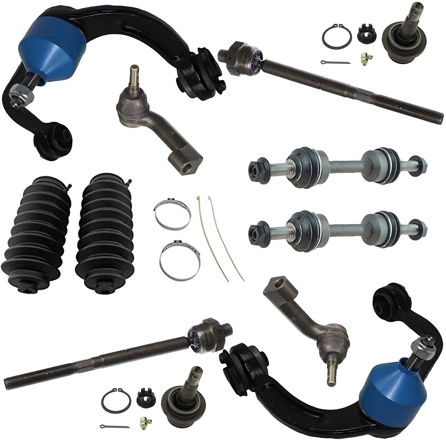 Detroit Axle - 12PC Front Upper Control Arms w/Ball Joints, Sway Bars, Inner Outer Tie Rods w/Rack Boots for 2007 2008 2009 2010-2015 Ford Expedition/Lincoln navigator - [09-14 F-150 2WD]