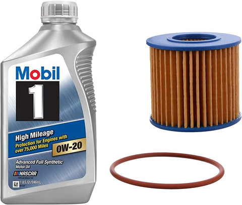 Mobil 1 High Mileage Full Synthetic Motor Oil 0W-20, 1-Quart Bundle M1C-154A Extended Performance Oil Filter