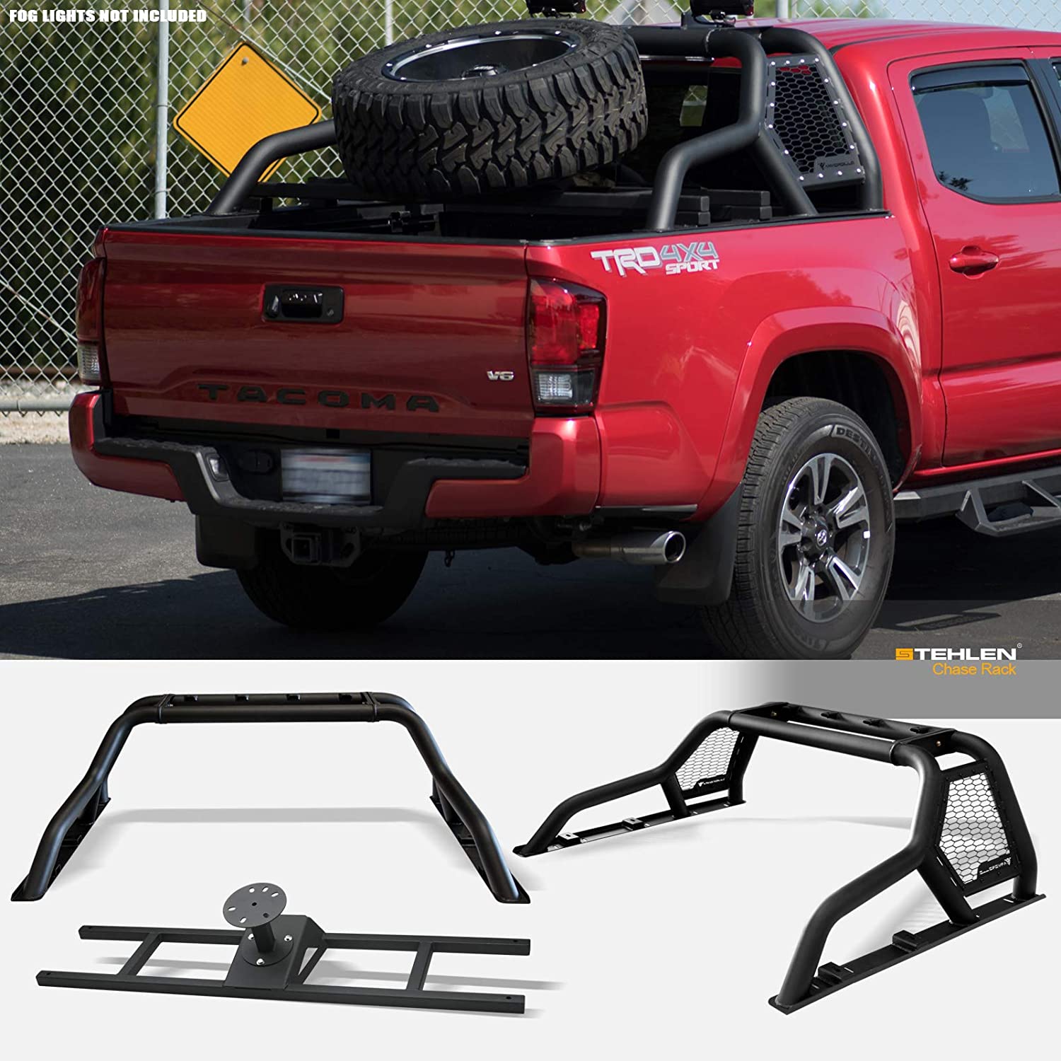 Armordillo 642167818809 For Mid-Size Trucks CR1 Chase Rack Truck Bed Roll Bar with Tire Carrier - Matte Black