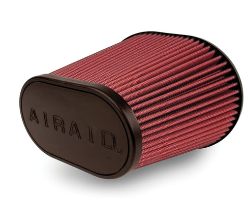 Airaid 721-242 Universal Clamp-On Air Filter: Oval Tapered; 6 in (152 mm) Flange ID; 8 in (203 mm) Height; 9.156 in x 7.5 in (233 mm x 191 mm) Base; 6.375 in x 3.875 in (162 mm x98 mm) Top